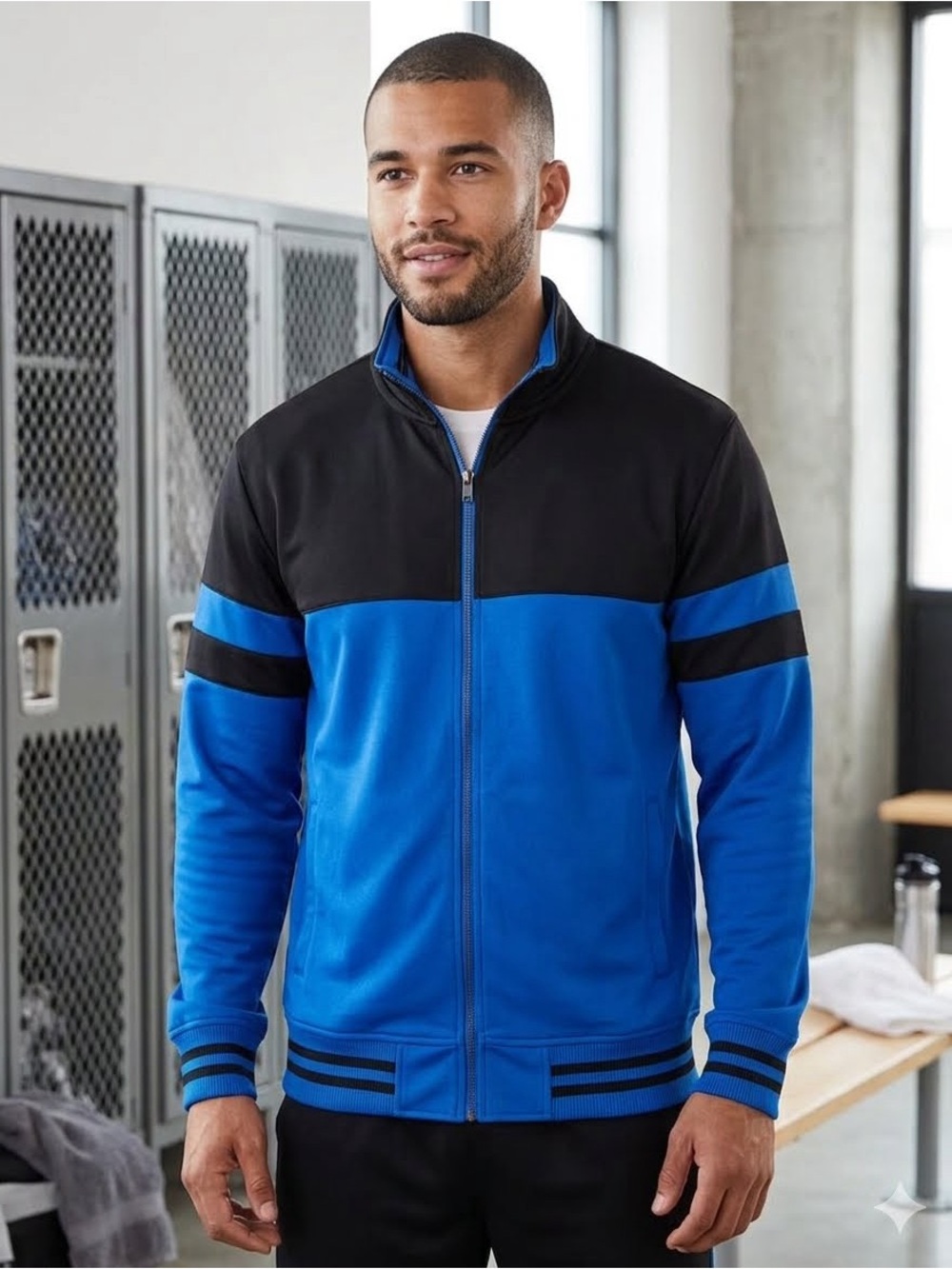 Blue and Black Full-Zip Track Jacket- large